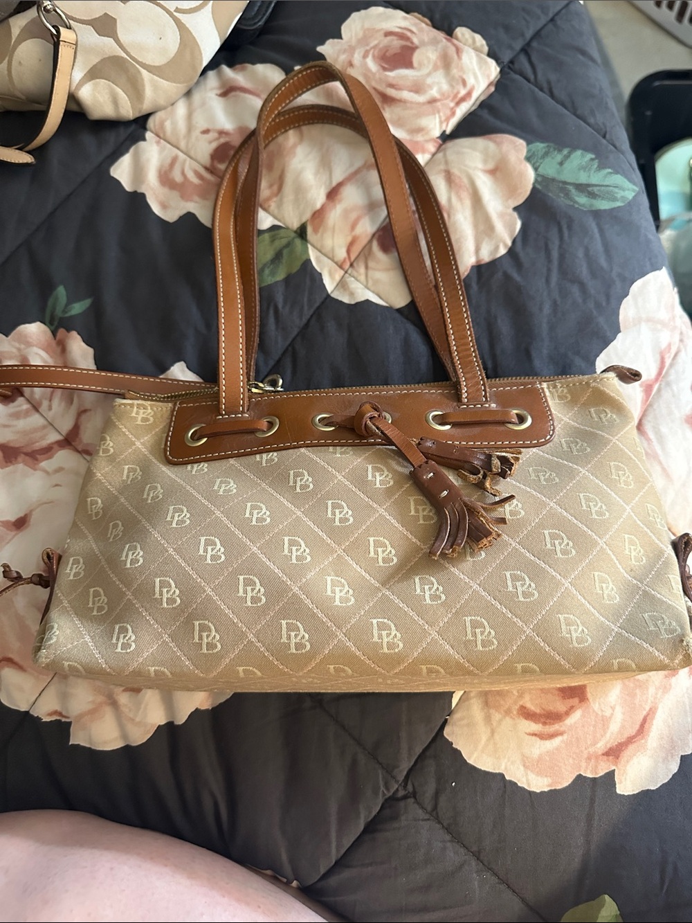 Dooney & Bourke Beige and Brown Logo Shoulder Bag